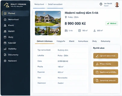 Ilustračný návrh CRM — Detail nehnuteľnosti